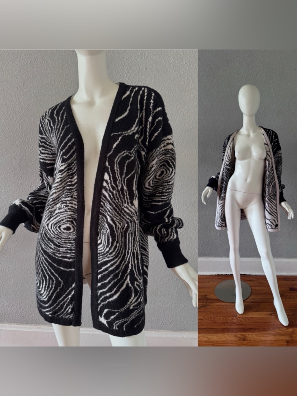 Vintage 80s Chunky Knit Open Oversized Nature Cardigan Sweater M